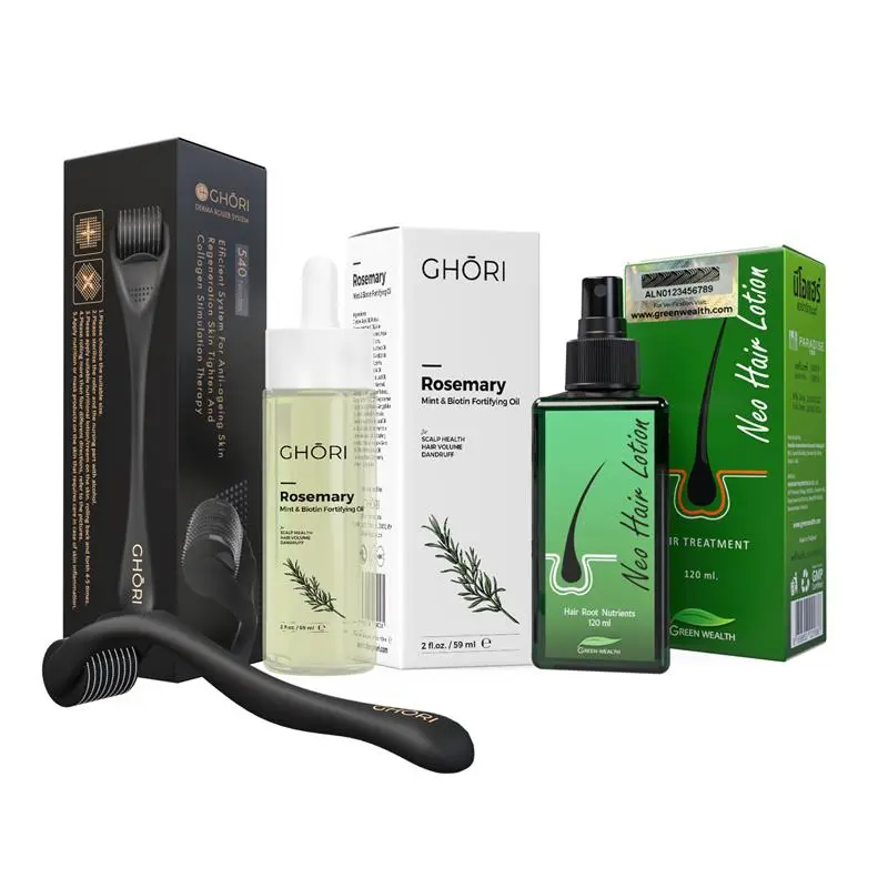 SUPER DEAL - GREEN WEALTH NEO HAIR LOTION, ROSEMARY, MINT & BIOTIN OIL, DERMA ROLLER